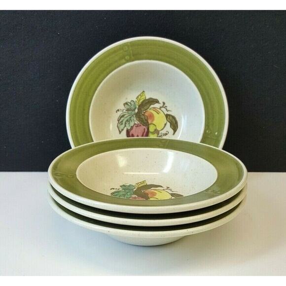 Set/4 Metlox Poppytrail Provincial Fruit Green 6.25" Rim Fruit Dessert Bowls - Picture 1 of 6